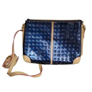 Arcadia genuine patent leather crossbody bag. Womens. Royal blue
